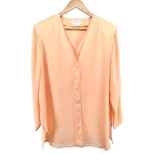 Vtg Apart NWOT Double Button Up Layered Tunic Blouse Large Peach Orange Flowy